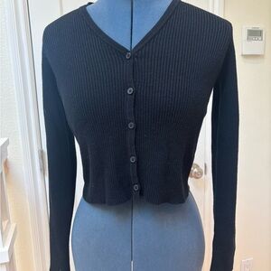 Brandy Melville Black Ribbed Button-Up Cropped Cardigan